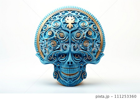 Close-up, 3d mockup of abstract skull with minimal background, Generative AI 111253360