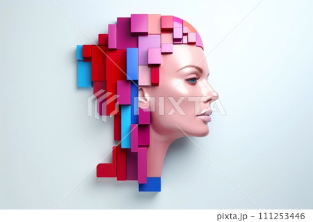 3d abstract human head,face, Psychic waves concept, Generative AI 111253446