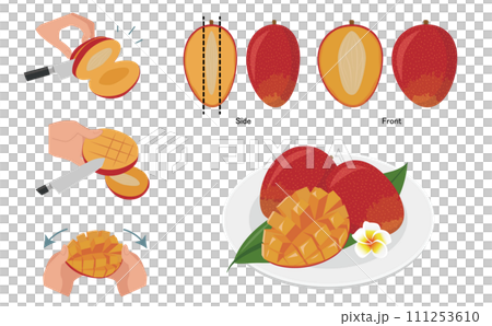 美味しい果物マンゴーと食べ方の図解 111253610