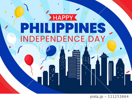 Philippines Independence Day Vector Illustration on 12 June with Waving Flag and Ribbon in National Holiday Celebration Flat Cartoon Background 111253664