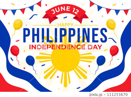 Philippines Independence Day Vector Illustration on 12 June with Waving Flag and Ribbon in National Holiday Celebration Flat Cartoon Background 111253670