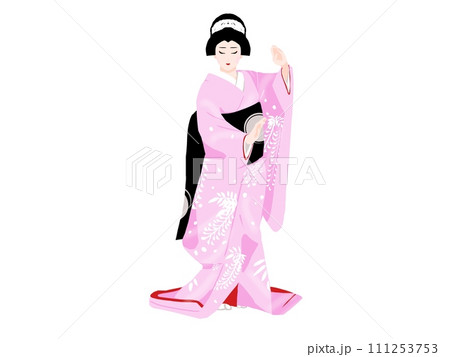ピンク色の着物を着た女性のイラスト 111253753