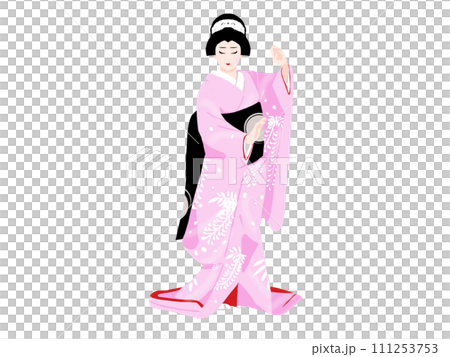 Illustration of a woman wearing a pink kimono 111253753