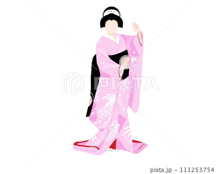 ピンク色の着物を着た女性のイラスト 111253754