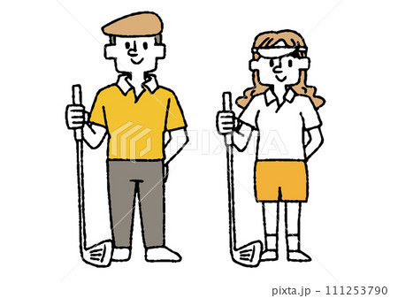 ゴルフクラブを持っている男性と女性イラストセット 111253790