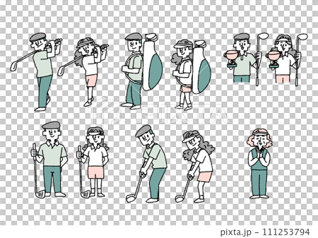 ゴルフをしている人々のイラストセット ゴルフをしている人々のイラストセット 111253794