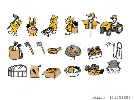 農家、農業、農作物に関する手書きイラストセット 111253802