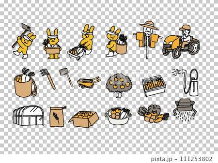 Handwritten illustration set about farmers, agriculture, and crops 111253802