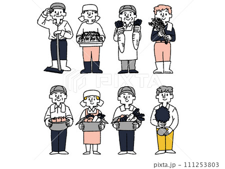 農家、農業をしている人物の手書きイラストセット 111253803