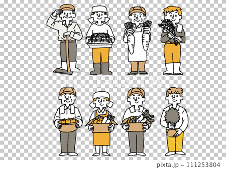 Handwritten illustration set of farmers and agricultural people 111253804