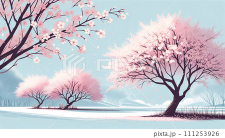 冬の美しい桜の風景イラストのイラスト素材 [111253926] - PIXTA
