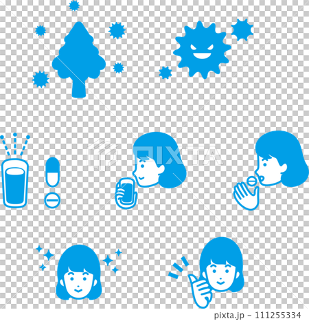 Icon hay fever pollen medical person woman vector illustration material set 111255334