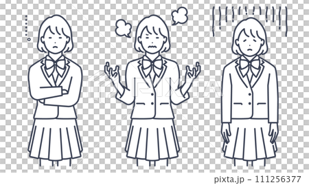 Reactions of female students wearing uniforms. Vector illustration material set Reactions of female students wearing uniforms. Vector illustration material set 111256377