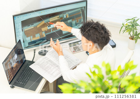 三次元CAD　立体的　3DCG　建築設計　住宅　内観　1人 111256381