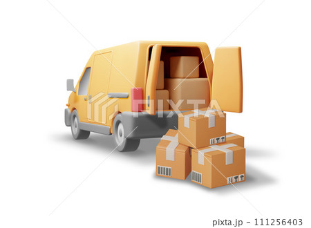 3D Delivery Van and Cardboard Boxes 3D Delivery Van and Cardboard Boxes 111256403
