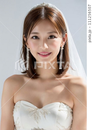 ウェディングドレスを着た若い女性 111256507