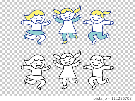 Smiling children (girls) jumping happily 111256708