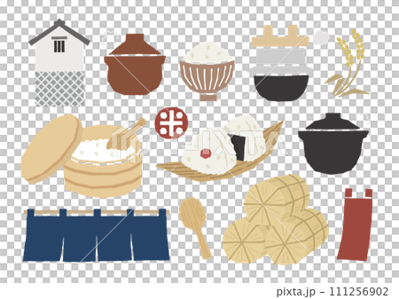 ご飯アイコン,お米,お釜,土鍋,お櫃など 111256902