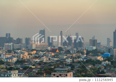 Aerial view of Bangkok Downtown Skyline, Thailand. Financial district and business centers in smart urban city in Asia. Skyscraper and high-rise buildings. 111256945