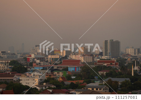 Aerial view of Bangkok Downtown Skyline, Thailand. Financial district and business centers in smart urban city in Asia. Skyscraper and high-rise buildings. 111257081