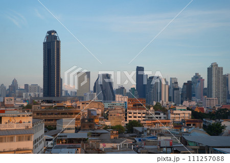 Aerial view of Bangkok Downtown Skyline, Thailand. Financial district and business centers in smart urban city in Asia. Skyscraper and high-rise buildings. Aerial view of Bangkok Downtown Skyline, Thailand. Financial district and business centers in smart urban city in Asia. Skyscraper and high-rise buildings. 111257088