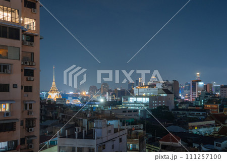 Aerial view of Bangkok Downtown Skyline, Thailand. Financial district and business centers in smart urban city in Asia. Skyscraper and high-rise buildings. 111257100