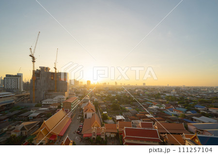 Aerial view of Bangkok Downtown Skyline, Thailand. Financial district and business centers in smart urban city in Asia. Skyscraper and high-rise buildings. Aerial view of Bangkok Downtown Skyline, Thailand. Financial district and business centers in smart urban city in Asia. Skyscraper and high-rise buildings. 111257104