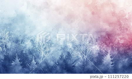 幻想的な雪の結晶と森の背景　AI画像 111257220