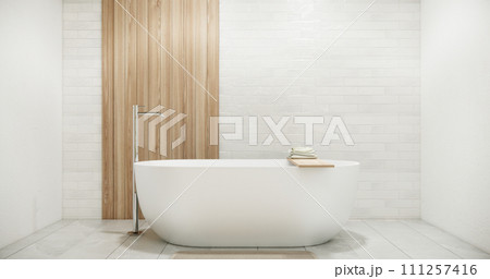 White Bathroom modern japan minimal style. 3D rendering White Bathroom modern japan minimal style. 3D rendering 111257416