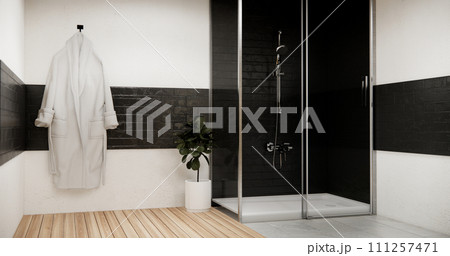 Wooden and black granite wall in Japan bathroom modern Onsen minimal style 111257471