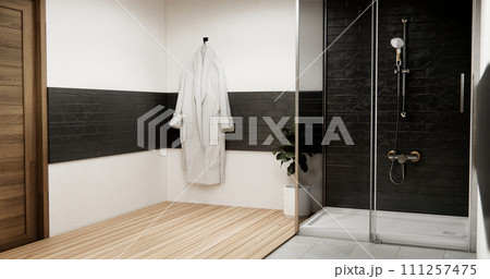 Wooden and black granite wall in Japan bathroom modern Onsen minimal style Wooden and black granite wall in Japan bathroom modern Onsen minimal style 111257475