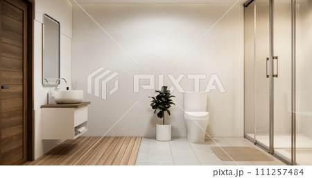 shower in white bathroom modern minimal style. shower in white bathroom modern minimal style. 111257484