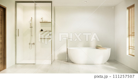 White Bathroom modern japan minimal style. 3D rendering White Bathroom modern japan minimal style. 3D rendering 111257507