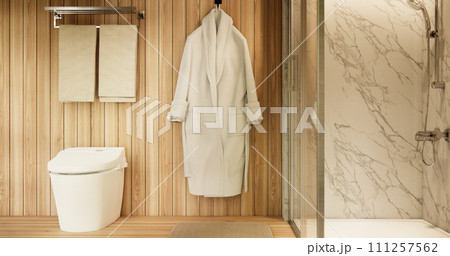 shower in white bathroom modern minimal style. shower in white bathroom modern minimal style. 111257562