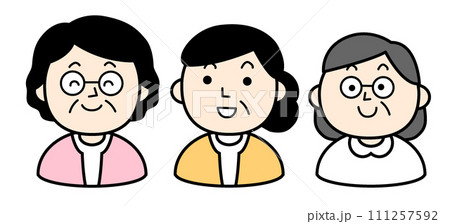 シンプルな人物イラスト　三姉妹のシニア 111257592