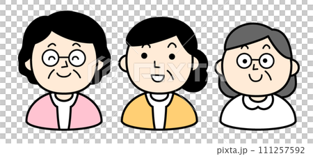 シンプルな人物イラスト　三姉妹のシニア 111257592