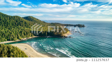 Rocky shore on Pacific Ocean West Coast. Sunny Day. Vancouver Island, BC, Canada. 111257637