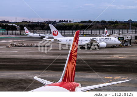 日本の千葉都市景観 成田空港第2からエア・インディアの旅客機B787-8やJALB787…など望む 日本の千葉都市景観 成田空港第2からエア・インディアの旅客機B787-8やJALB787…など望む 111258128