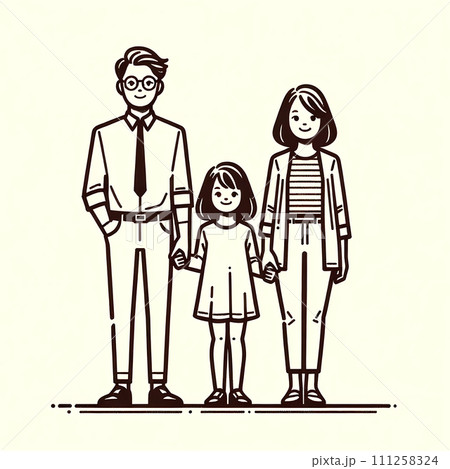 一人っ子の小学生女の子と家族 一人っ子の小学生女の子と家族 111258324