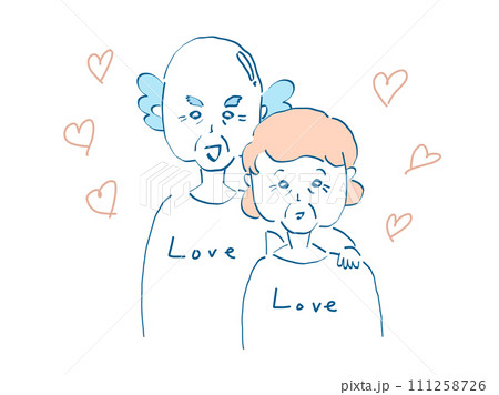 シニア　高齢者の仲良しおしどり夫婦上半身のイラスト素材 111258726
