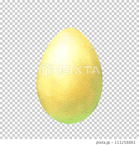 Watercolor Easter egg, yellow color, vintage illustration isolated on white background. Easter 2024. 111258881