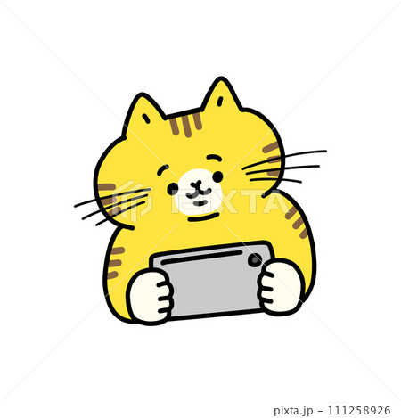 スマホで動画をみる猫 111258926