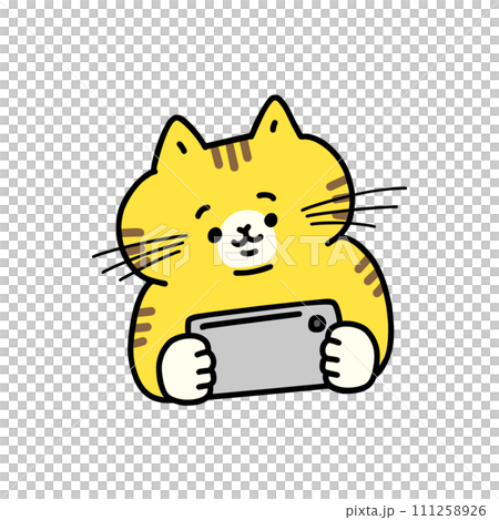 Cat watching video on smartphone 111258926