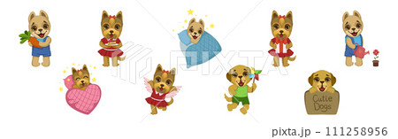 Cute Puppy Dog Character Engaged in Different Activity Vector Set 111258956