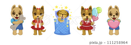 Cute Puppy Dog Character Engaged in Different Activity Vector Set Cute Puppy Dog Character Engaged in Different Activity Vector Set 111258964