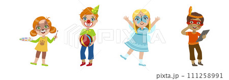 Kids With Painted Faces at Party or Festive Carnival Vector Set Kids With Painted Faces at Party or Festive Carnival Vector Set 111258991