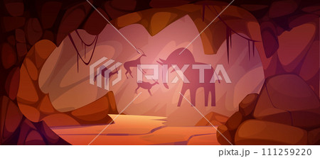 Prehistoric cave with animal drawings on wall 111259220