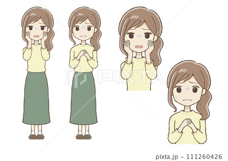 不安そうな表情のロングスカート女性 不安そうな表情のロングスカート女性 111260426