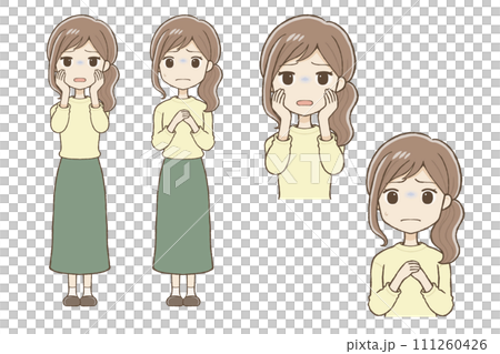 不安そうな表情のロングスカート女性 不安そうな表情のロングスカート女性 111260426