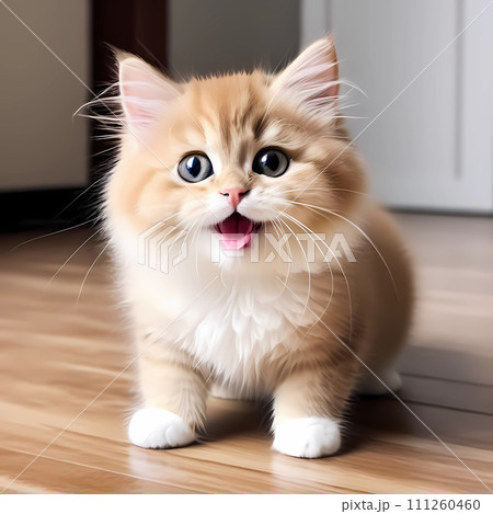 Cute  kitten with blue eyes sitting on the floor 111260460